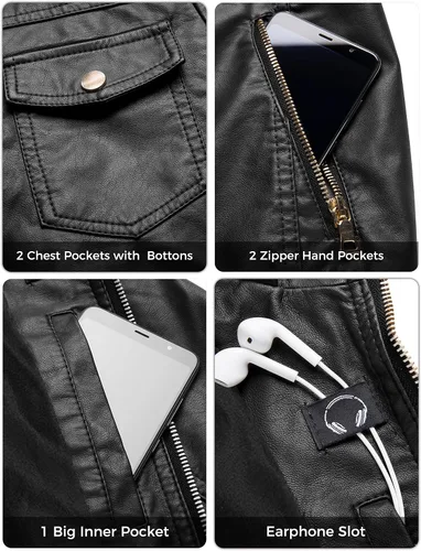 Vista 6 de wantdo Chaqueta de cuero ligera para mujer, estilo casual, con capucha extraíble