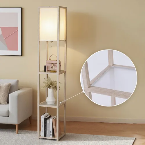 Vista 9 de Lámpara de pie con estantes, moderna lámpara de estante cuadrada con pantalla blanca, lámpara de pie de esquina para sala de estar, dormitorio