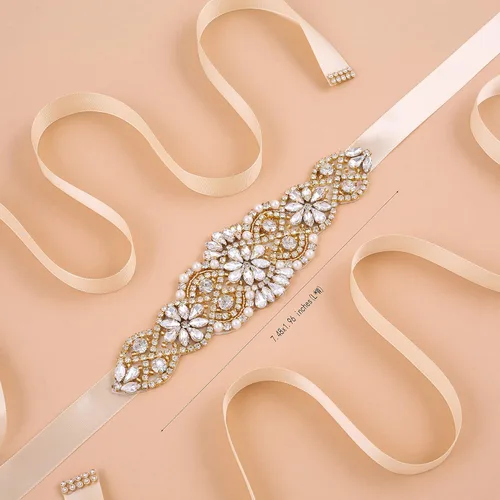 Vista 2 de Bridal Belt Handmade Crystal Wedding Sash Rhinestone Sash for Flower Girl Evening Dress
