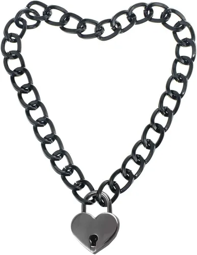 Vista 11 de Collar con candado de corazón, collar de metal con candado, gargantilla para hombres y mujeres con cerradura y llave A1