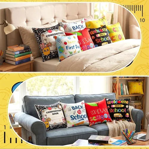 Vista 6 de 8 fundas de almohada de regreso a la escuela, 18 x 18 pulgadas, composición, fundas de almohada para cuadernos, fundas de almohada para el aula
