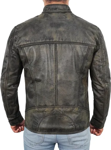 Vista 19 de Lambskin Leather Jacket for Men - Vintage Distressed Brown Biker Coat