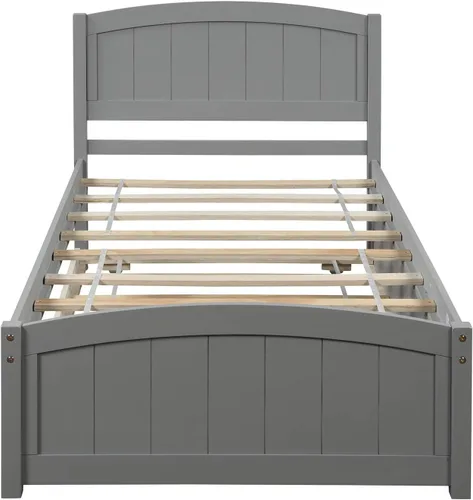Vista 5 de Merax Cama de plataforma de madera con nido – Cama individual soporte de listones de madera, no necesita somier, gris