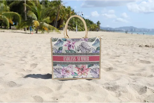 Vista 8 de JNF Bolsa de playa de yute para mujer, bolsa de arpillera con cremallera, reutilizable, con asa