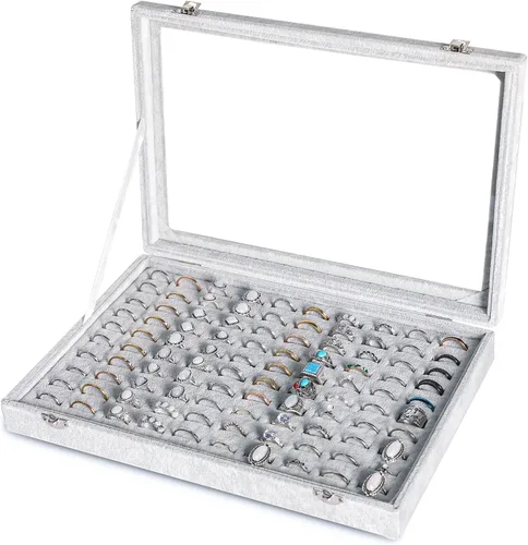 Vista 8 de Frebeauty Bandeja organizadora de anillos de 100 ranuras, caja de Beige