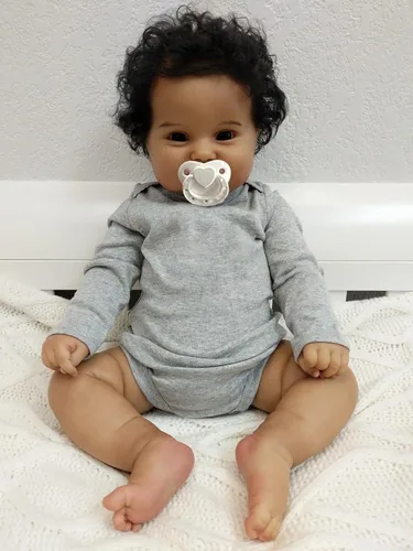 Vista 4 de Angelbaby Muñeca de Bebé Reborn Afroamericano Realista Niño Negro, 20 pulgadas de Vida Real Silicona Suave con Peso Sonrisa Muñeca de Bebé Recién