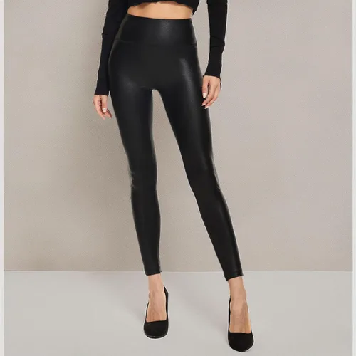 Vista 5 de HARTPOR Leggings de piel sintética para mujer, leggings de piel sintética con revestimiento de piel, elásticos, de cintura alta, pantalones de yoga