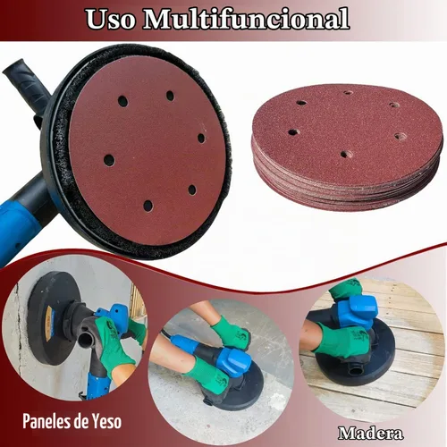 Vista 5 de 50 Discos de Lijado para Paneles de Yeso de 9 Pulgadas con 6 Agujeros Grano 40 - Disco de Lijadora de Óxido de Aluminio de 9" con Gancho y Bucle