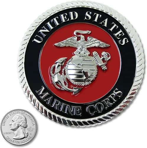 Vista 6 de USMC Medallón de automóvil rojo/plateado – Logotipo de metal Águila, Globo y Ancla del Cuerpo de Marines de 3.5 pulgadas para automóvil - Regalo