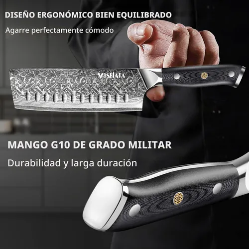 Vista 4 de MOSFiATA 7'Nakiri Cuchillo Damasco Profesional Sharpe Chef Cuchillo Cuchillo Cuchillo de Cocina Cuchillo Cuchillo de Acero Damasco VG-10 Hoja