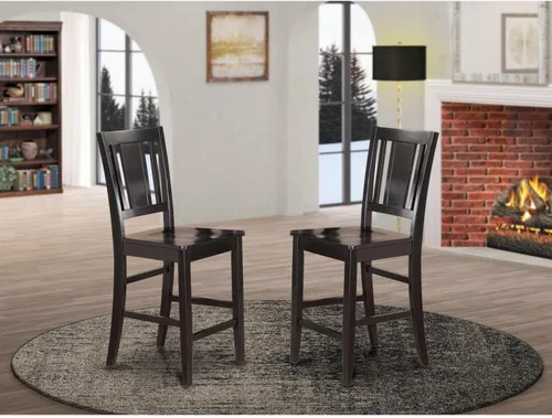 Vista 2 de East West Furniture Buckland Taburetes de madera para mostrador, color negro (juego de 2) Asiento de madera maciza, juego de 2
