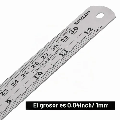 Vista 5 de Kit de regla de acero inoxidable de 12 pulgadas con tabla de conversión y borde recto métrico