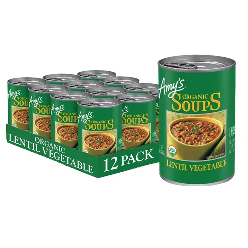 Vista 12 de Amy’s - Sopa vegana ligera en sodio con lentejas y verduras, sin gluten, hecha con verduras orgánicas, sopa enlatada, 14.5 oz (paquete de 12)