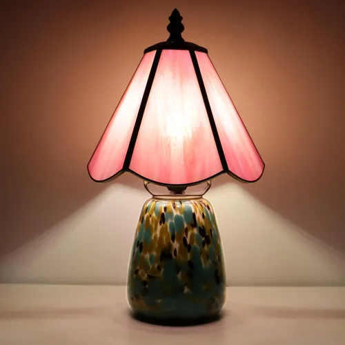 Vista 12 de Tiffany Lamp Stained Glass Mushroom Table Lamp 7X7X12 Inch Milky White Mini Night Light Glass Base Accent Light Suitable for Bedside Table Bedroom
