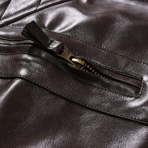 Vista 2 de Aipengry Chaqueta de piel sintética para hombre, cuello alto, piel sintética, con cremallera completa, chaqueta casual para motocicleta, abrigo