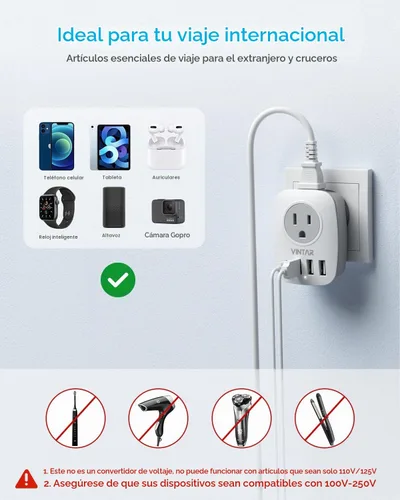 Vista 6 de Paquete de 2 adaptadores de enchufe de Sudáfrica, adaptador de enchufe VINTAR tipo M con 1 USB C, 3 puertos USB y 2 enchufes estadounidenses