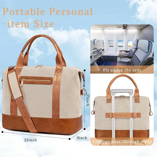 Vista 56 de BLUBOON Bolsas de viaje con cremallera, bolsa de lona para mujer, bolsa de fin de semana para mujer, bolsa de lona para llevar en la bolsa de lona
