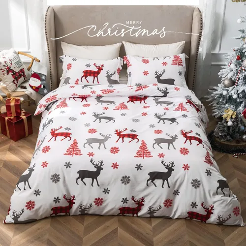 Vista 2 de MILDLY - Juego de funda de edredón de Navidad, tamaño King, microfibra suave, diseño de reno, copo de nieve, para regalos de Navidad