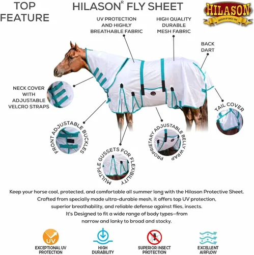 Vista 2 de HILASON Hoja de mosca de caballo con protección UV, malla transpirable, mosquito, primavera, alfombra de caballo de verano, alfombra de mosca