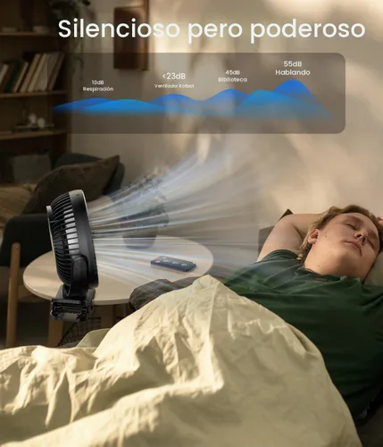 Vista 8 de Korbot Ventilador de clip de 8 pulgadas, batería portátil de 20000 mAh recargable con 3 velocidades y fuerte flujo de aire, ventilador USB