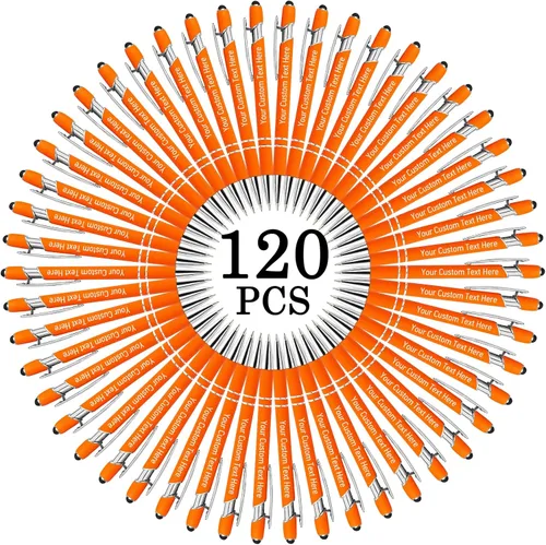 Vista 32 de Aolun Bolígrafo personalizado, bolígrafo grabado personalizado con lápiz capacitivo, 12 unidades, metal suave al tacto, introduce el nombre, Naranja