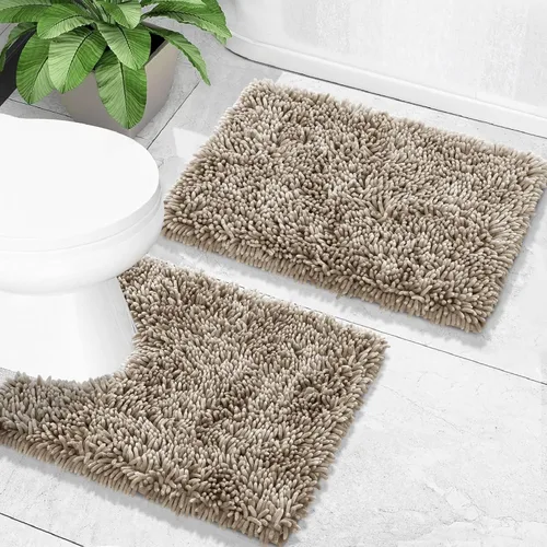 Vista 13 de Yimobra Juego de 2 alfombras de baño, alfombra de baño suave y absorbente y alfombra de inodoro en forma de U con respaldo antideslizante, alfombras