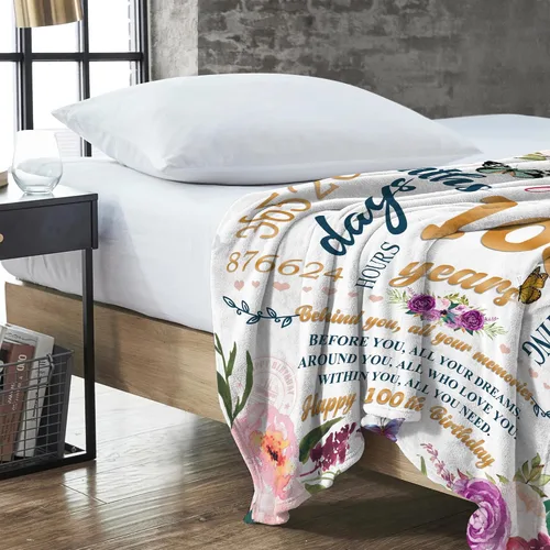 Vista 5 de Regalos de cumpleaños número 100, manta para mujer de 50 x 60, ideas de regalo de feliz cumpleaños 100, decoraciones de cumpleaños número 100