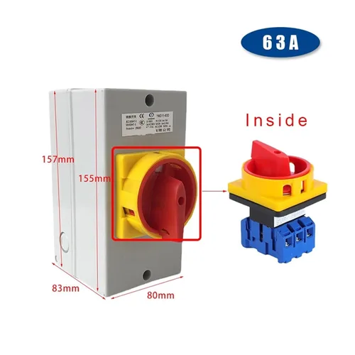 Vista 2 de YMD11-63D ON-Off Two Positions Isolator Disconnect Switch 63A 3P Padlock Cam Changeover with IP65 Waterproof Box Enclosure(White Base 3P)