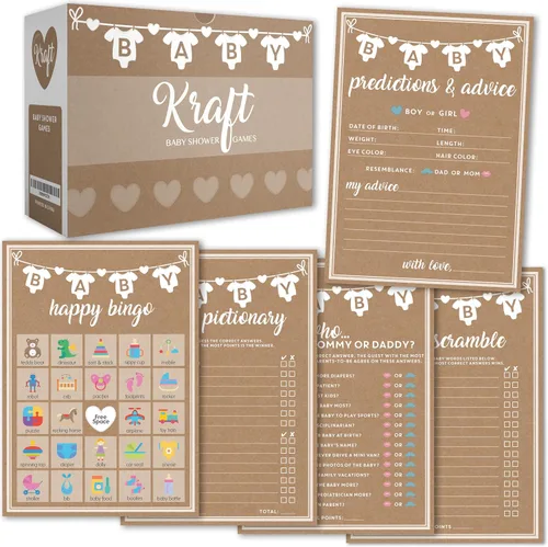 Vista 8 de Party Hearty Juegos de baby shower para niños, 250 tarjetas de actividades de 5 juegos azules, divertidos juegos de baby shower, ideas para baby