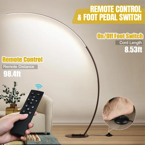 Vista 5 de Lámpara de pie LED regulable con 3 temperaturas de color, ultra brillante de 2000 lúmenes, lámparas de pie de arco marrón para sala de estar