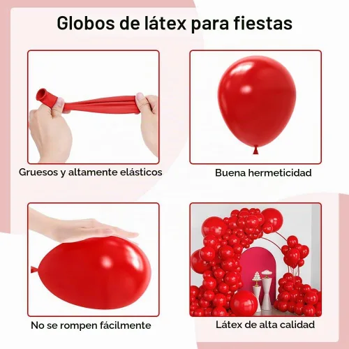 Vista 3 de Lukiituke Kit de arco de globos rojos, 129 unidades, globos de látex rojos