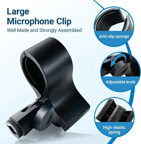 Vista 2 de Paquete de 2 clips de micrófono, clip de micrófono duradero y ajustable para soporte, compatible con micrófonos de gran diámetro para escenario