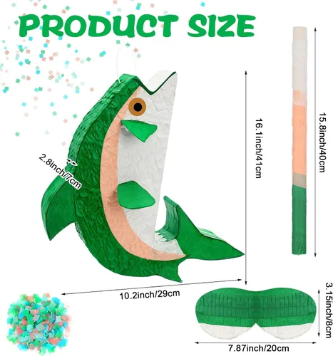Vista 3 de Juego de pesca de piñata de pez verde, piñata oceánico bajo el mar, suministros para decoración de fiesta de adultos con palo de murciélago