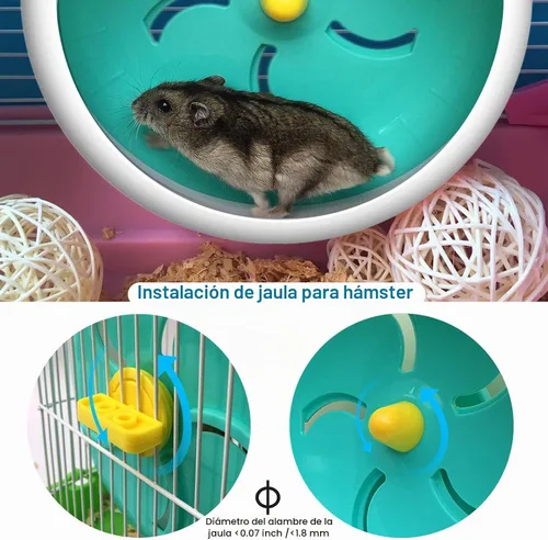 Vista 4 de lazYYzal Rueda silenciosa para hámster, accesorios para rueda de ejercicio de animales pequeños súper silenciosos, ruedas silenciosas para hámster