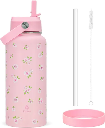 Vista 9 de Botella de agua aislada de 22 onzas, botellas de agua a prueba de fugas de acero inoxidable, taza térmica de viaje de boca ancha de doble pared
