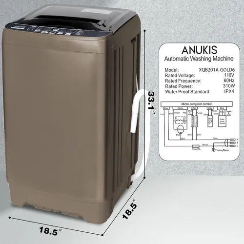 Vista 8 de Anukis Lavadora totalmente automática, capacidad de 13 libras, lavadora compacta de lavandería con bomba de drenaje, 10 programas de lavado y 8