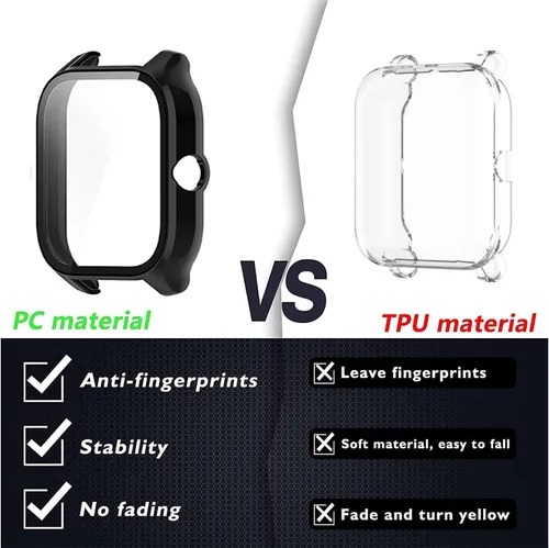 Vista 5 de Paquete de 2 protectores de pantalla compatibles con Amazfit GTS 4 Mini, pantalla de vidrio templado + fundas protectoras de policarbonato mate