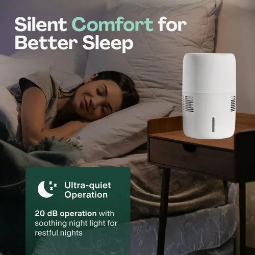 Vista 4 de Humea Humidificador Evaporativo WiFi App 3L Beige Sin niebla, uso en el dormitorio, funcionamiento silencioso, evaporación natural