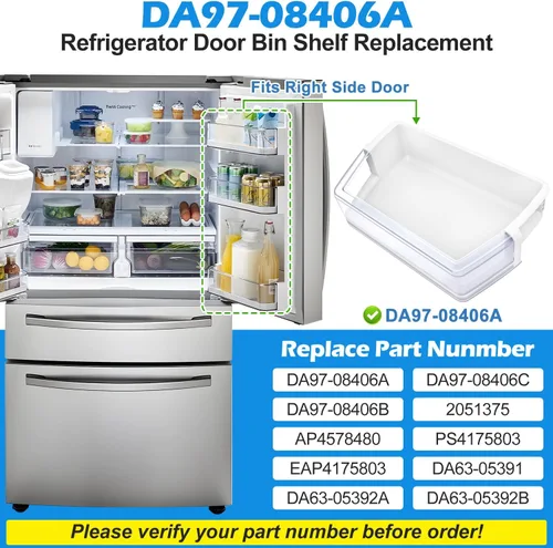Vista 2 de (2 unidades) actualizado DA97-08406A, DA97-08406B/C - Estante de puerta de refrigerador derecho de repuesto para RF4287HARS/XAA, RF4289HARS/XAA