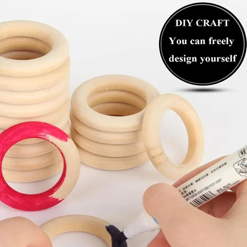Vista 3 de 50 piezas de madera para manualidades, anillos de dentición de madera sin terminar, anillos de madera, aros de madera para manualidades