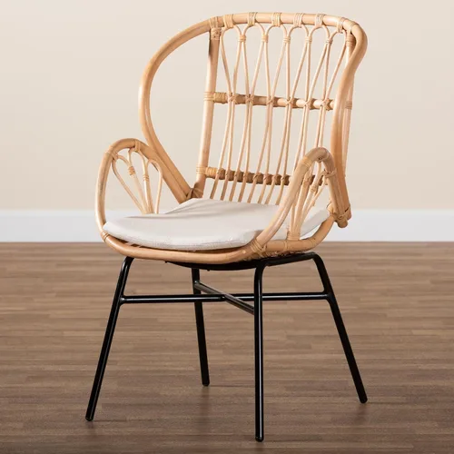 Vista 10 de bali & pari Caelia - Silla de comedor moderna bohemia de ratán natural y metal negro