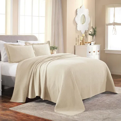Vista 34 de Superior Fleur De Lis - Juego de colcha de algodón de 3 piezas, decoración de cama para el hogar, colcha decorativa con textura, 2 fundas de Granate