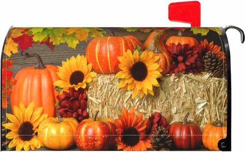 Vista 34 de Halloween Pumpkin Black Cat Mailbox Covers Magnetic Standard Size 18 X 21 Fall Maple leaves Spooky Themed Holiday Decorations Mailbox Wrap Post