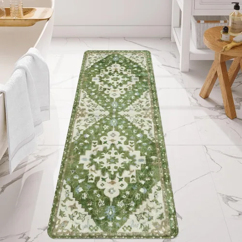 Vista 27 de Uphome Alfombra de baño vintage, azul, bohemio, antideslizante, oriental, suave, lavable a máquina, lindas alfombras de baño tribales florales