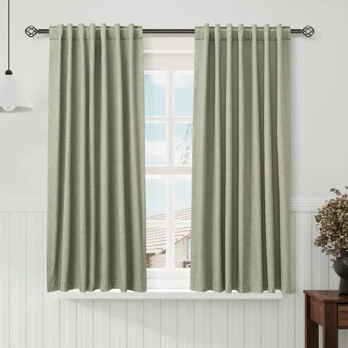 Vista 29 de Nanspring Cortinas de lino 100% opacas para dormitorio, 96 pulgadas de largo, con pestaña trasera, bolsillo para barra, aislamiento térmico, cortina