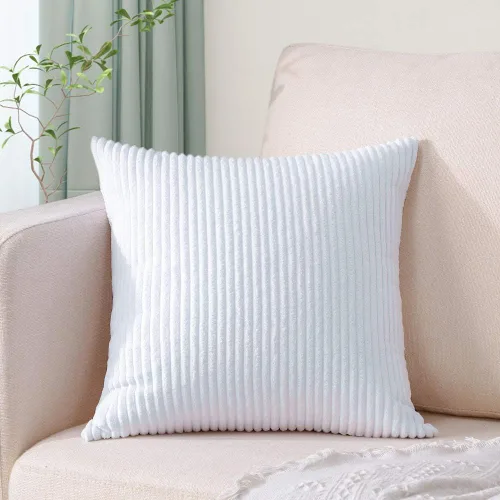 Vista 14 de Artscope Fundas de Almohada de Pana a Rayas Acogedoras Súper Suaves Decorativas Cuadradas Fundas de Almohada Fundas de Cojín para Sofá Sofá Amarillo