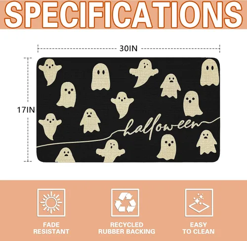 Vista 3 de Tapete de bienvenida con fantasma de Halloween, divertido tapete de puerta de Halloween para interiores y exteriores, antideslizante, decoración