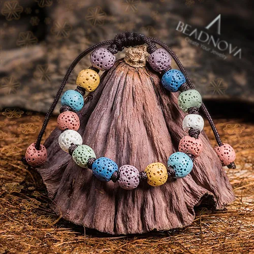 Vista 5 de Abalorios de piedra de lava de la marca Beadnova, de 0.24 a 0.48 pulgada, para hacer joyas y accesorios, Gema, Negro, 8mm