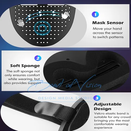 Vista 3 de Máscara de luz con detección de gestos, máscara luminosa digital brillante con luz