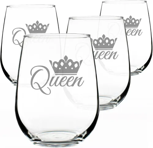 Vista 6 de Custom Queen – Funny Personalized Stemless Wine Glass, Large Glasses, Etched Sayings, Gift Box - Customized Wine Glass Gift